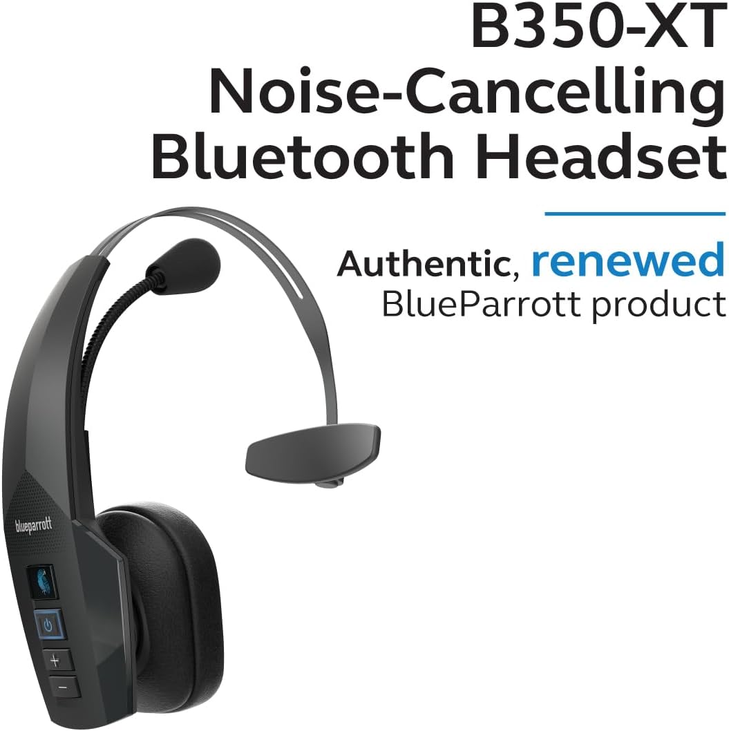 BlueParrott B350-XT Noise Cancelling Bluetooth Headset - Updated Design with Industry Leading Sound & Improved Comfort, Hands-Free Headset w/Expanded Wireless Range & IP54 Rated Protection (Renewed)