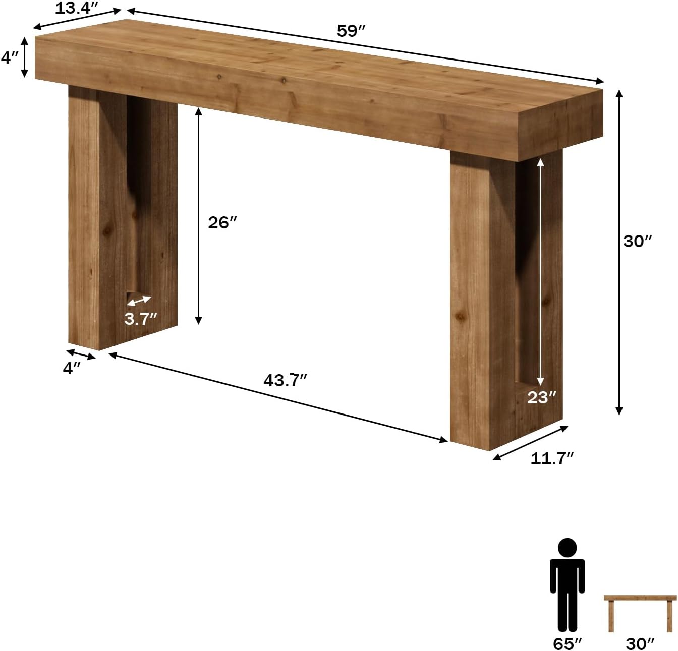 Solid Wood Entryway Table, 59-Inch Long Farmhouse Console Tables, Rectangular Behind Couch Table, Wooden Sofa Tables for Hallway, Entrance, Foyer, Living Room