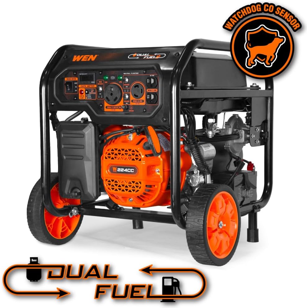 WEN 5 600-Watt Dual Fuel Portable Generator with Wheel Kit  Electric Start  and CO Watchdog (DF5600X)