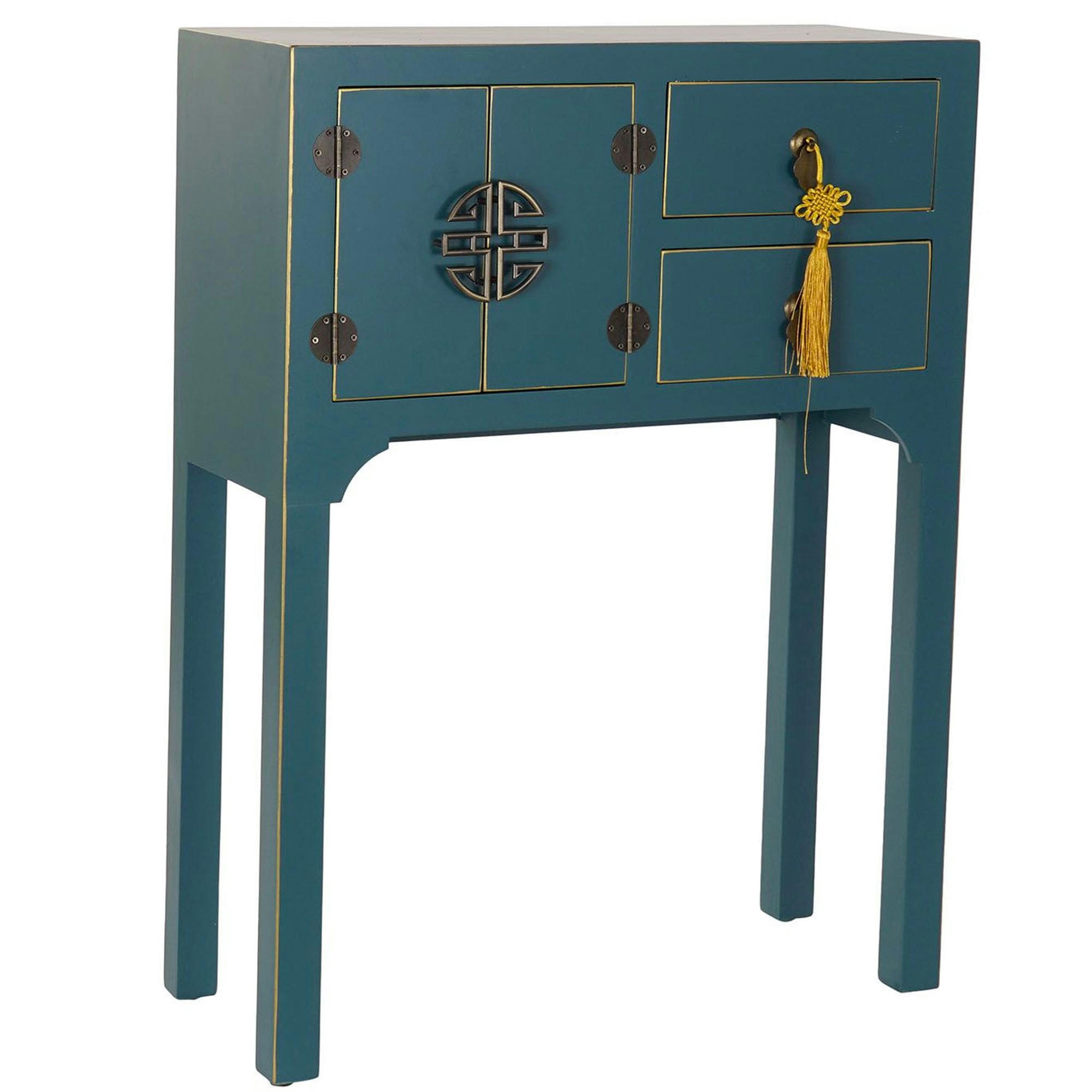 - Console en bois style oriental Bleu Canard - 63x26x83cm