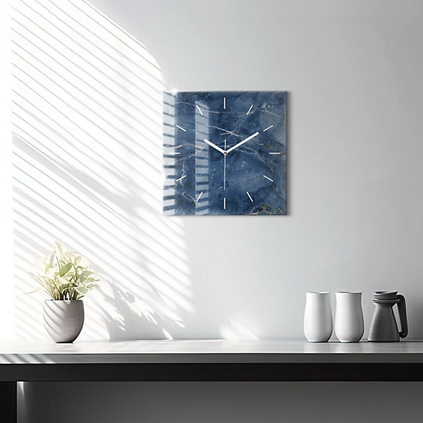 Horloge murale Wallfluent 30x30 cm Aiguilles blanches Texture marbre bleu 1 pcs