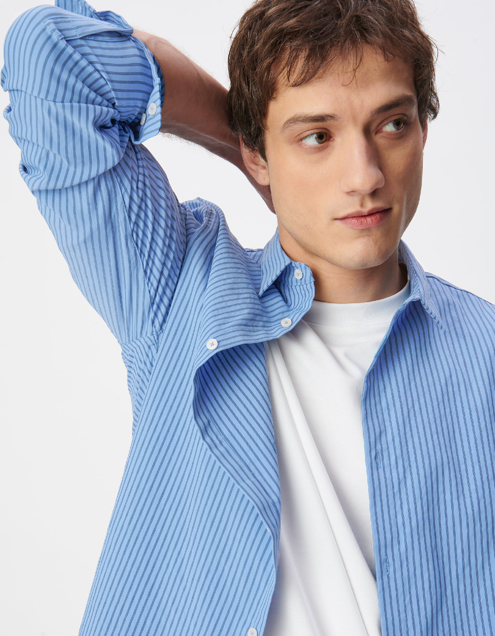 Chemise slim bleue rayée EASY CARE Homme