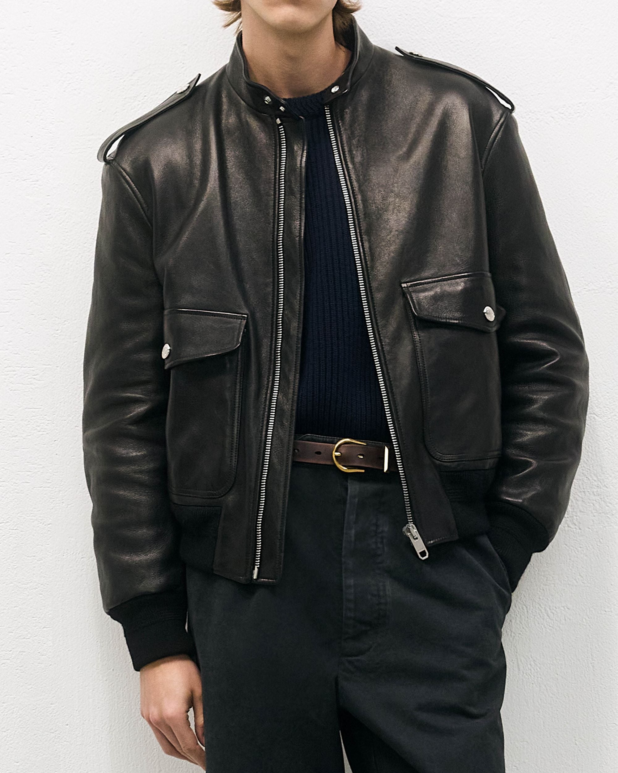Bikerjacke Aus Leder In Schwarz