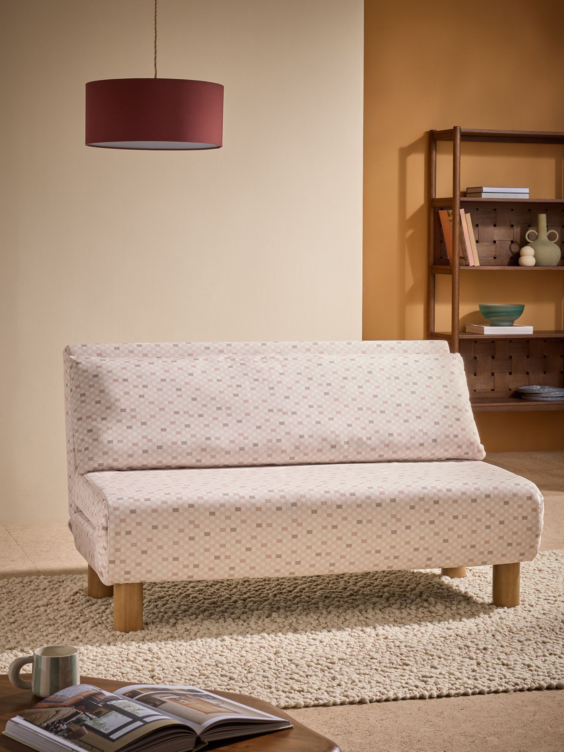 Large Elara 2 Seater Sofa Bed in Blush Pink Checked Velvet