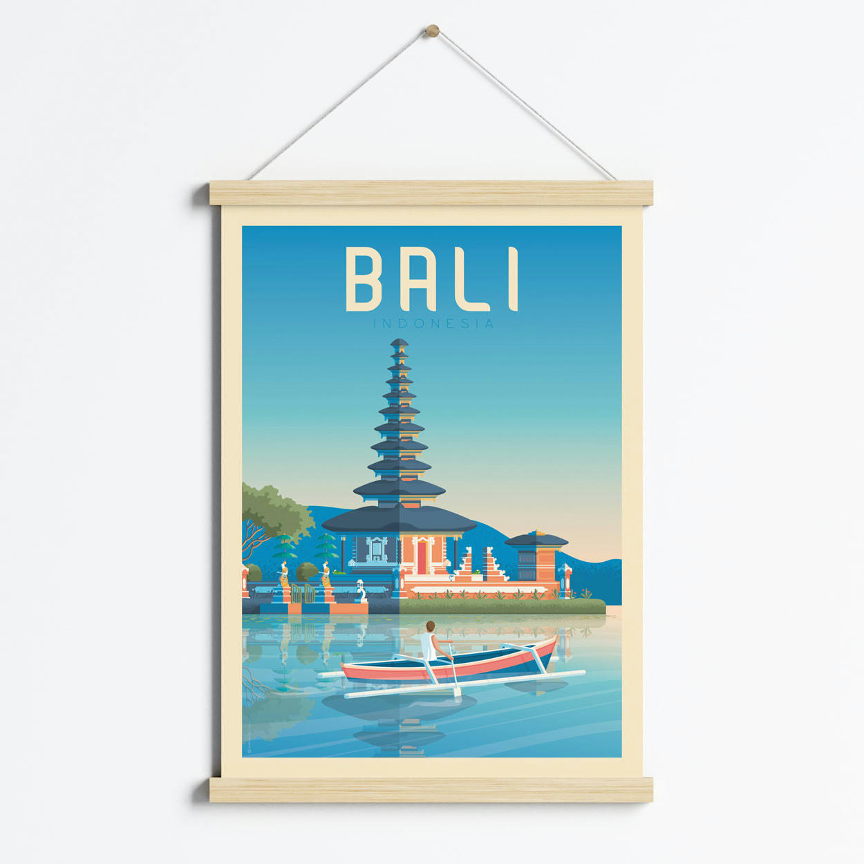 - Affiche Bali Indonésie + Cadre Magnétique (Bois) 50x70 cm