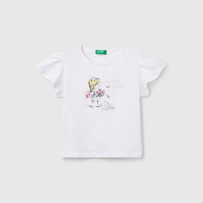 T-shirt with print and embroidery