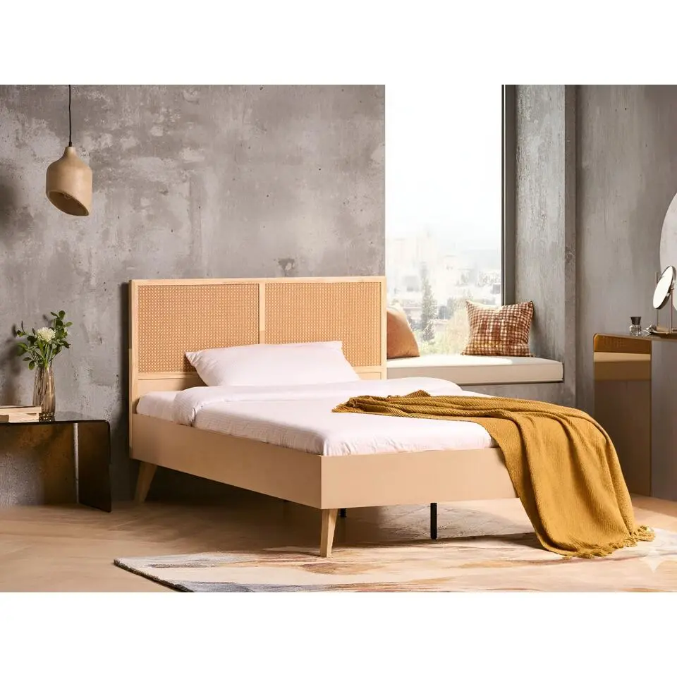 MONPAZIER - Tweepersoonsbed - Lichtbruin - 120 x 200 cm - PE rotan