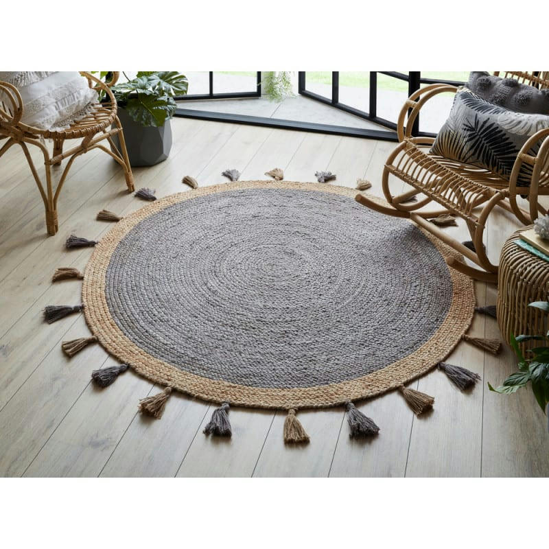 LUNARA - Tapis d'entrée en jute rond gris Diam. 150