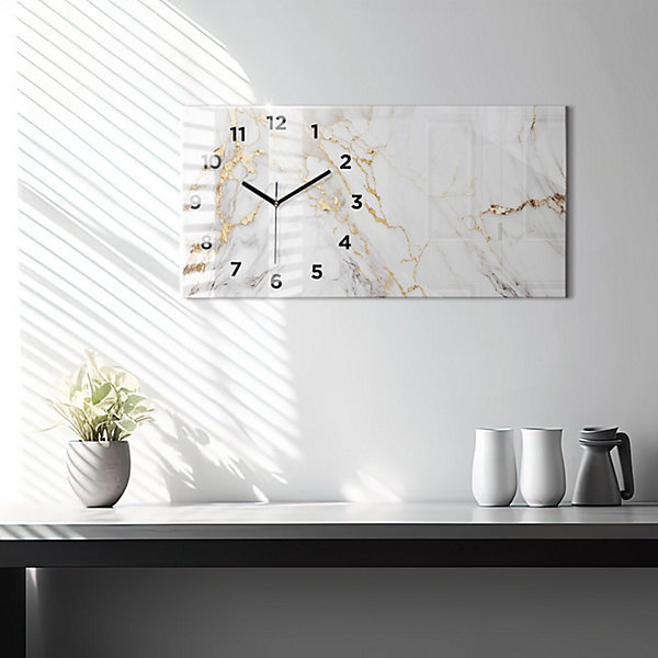Horloge murale Wallfluent 60x30 cm Avec chiffres Aiguilles noires Marbre décoratif 1 pcs