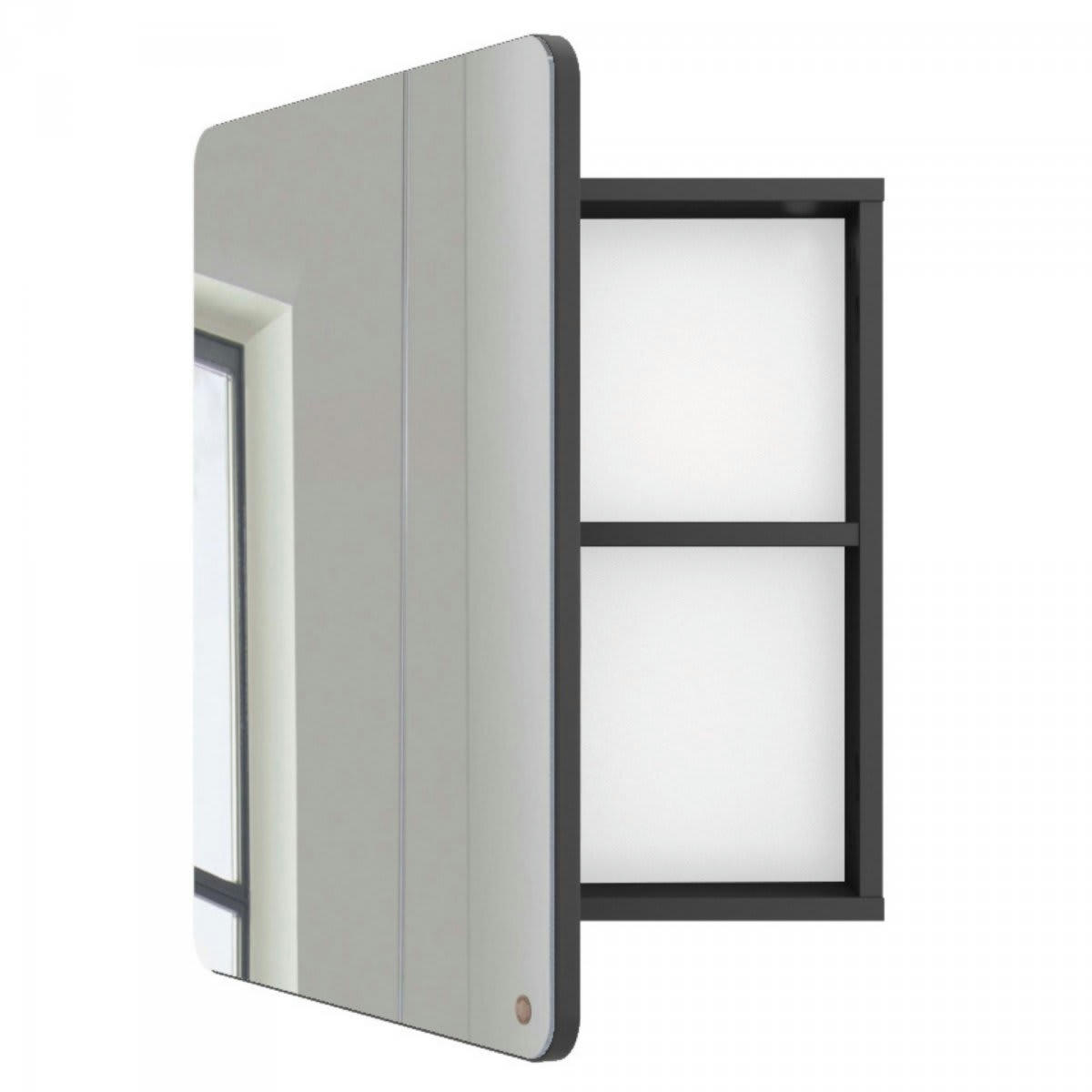 ATOLE - Miroir de salle de bain avec placard en bois gris foncé