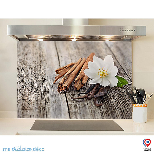 Crédence cuisine fond de hotte Cannelle et fleur de vanille - Verre trempé - L 70 cm x H 60 cm - MaCrédenceDéco
