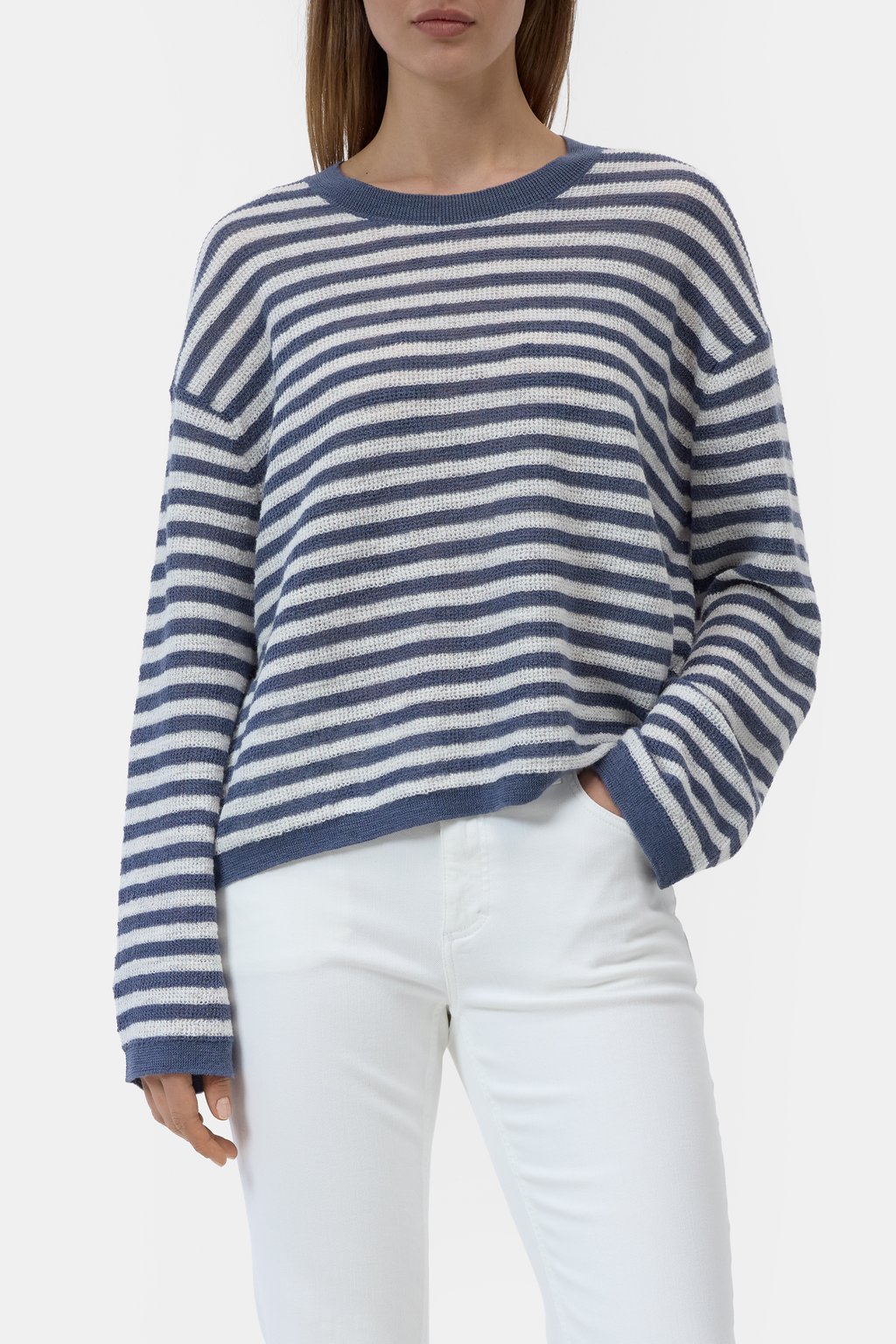 Gestreifter Pullover aus Leinen-Mix