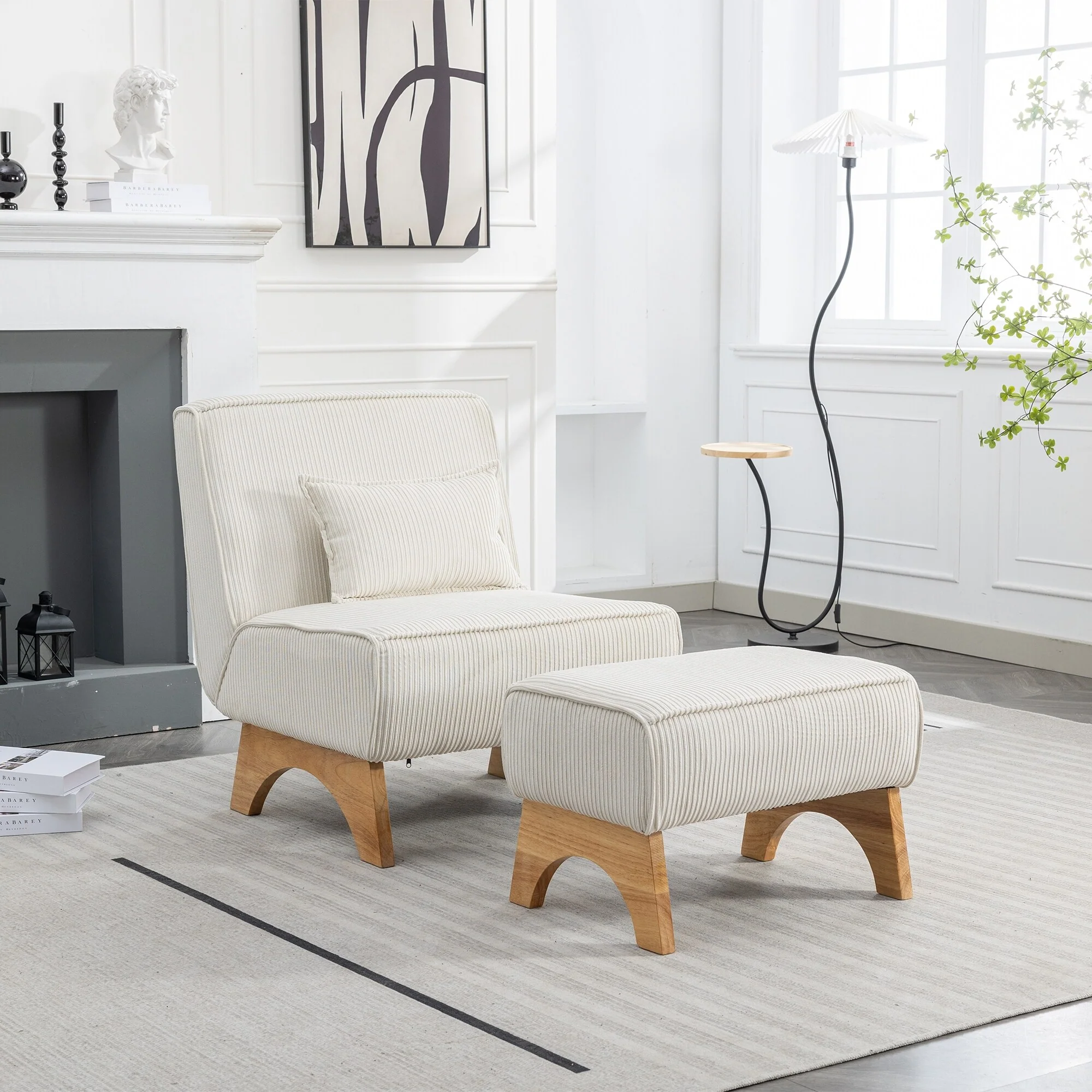 Wide Accent Armless Chair with Ottoman - 33.07 x 29.13 x 34.65