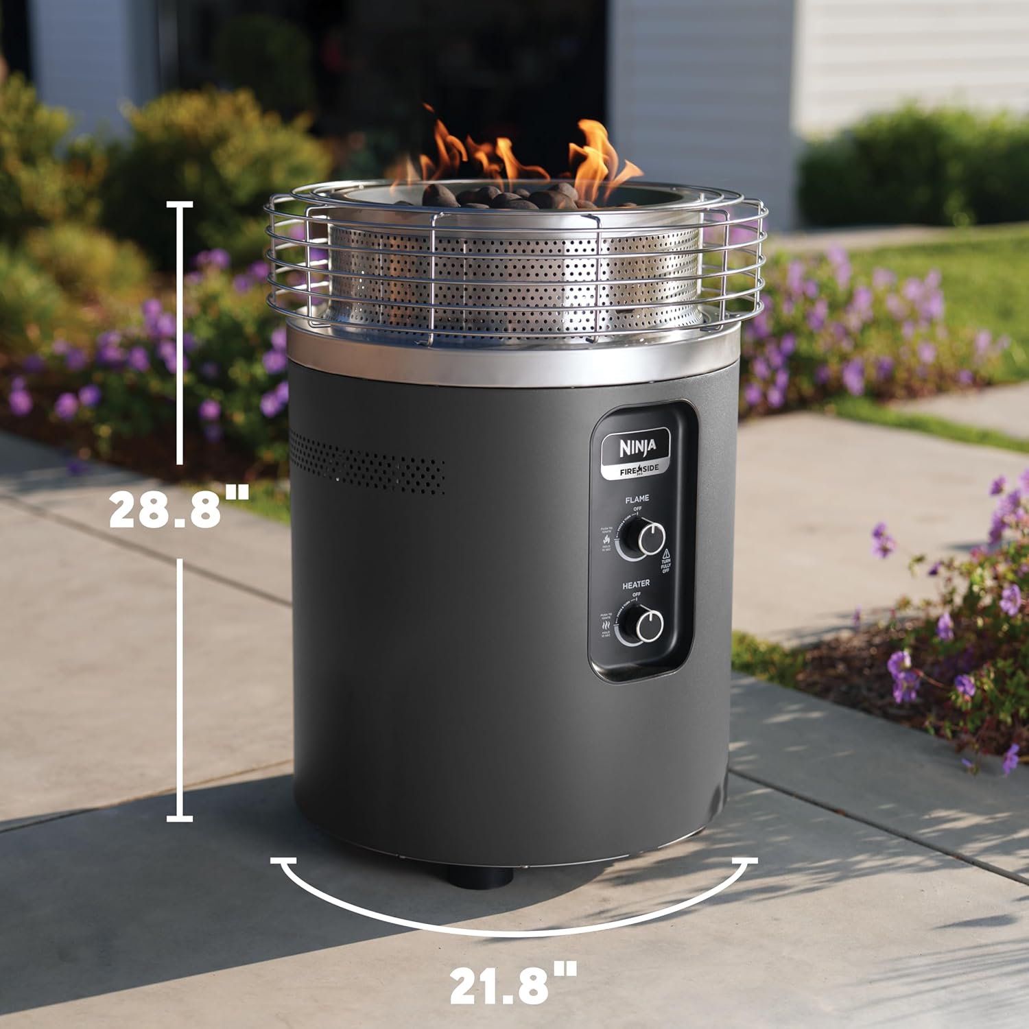 Ninja Fireside360™ Outdoor Heater & Fire Pit | 3 Modes: Flame  Heat  Flame & Heat | Portable for Patio  Deck  Camping | Easy Control Smokeless Flames | Push to Start Ignition | Charcoal | OF101AMZ