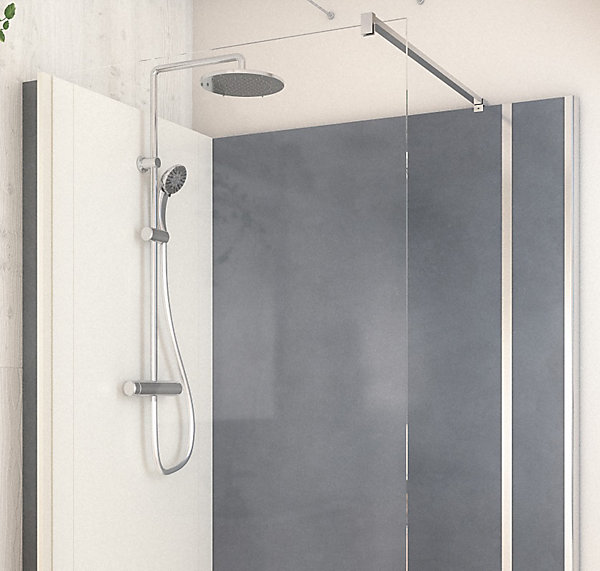 Cabine de douche à l’italienne l.90 x L.140 x H.218 cm – effet béton, receveur de plain-pied, Elmer Serenity