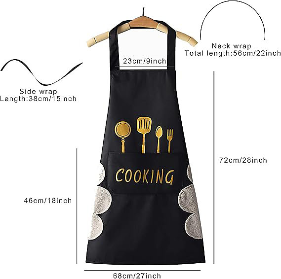 2 PCS Tablier de cuisine(Blanc et Noir) pour femme avec poches pour essuyer les mains, grande poche, essuyage à la main, imperméab