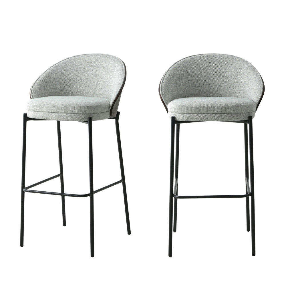 CANELAS - Lot de 2 chaises de bar en tissu et métal 76,5cm gris clair