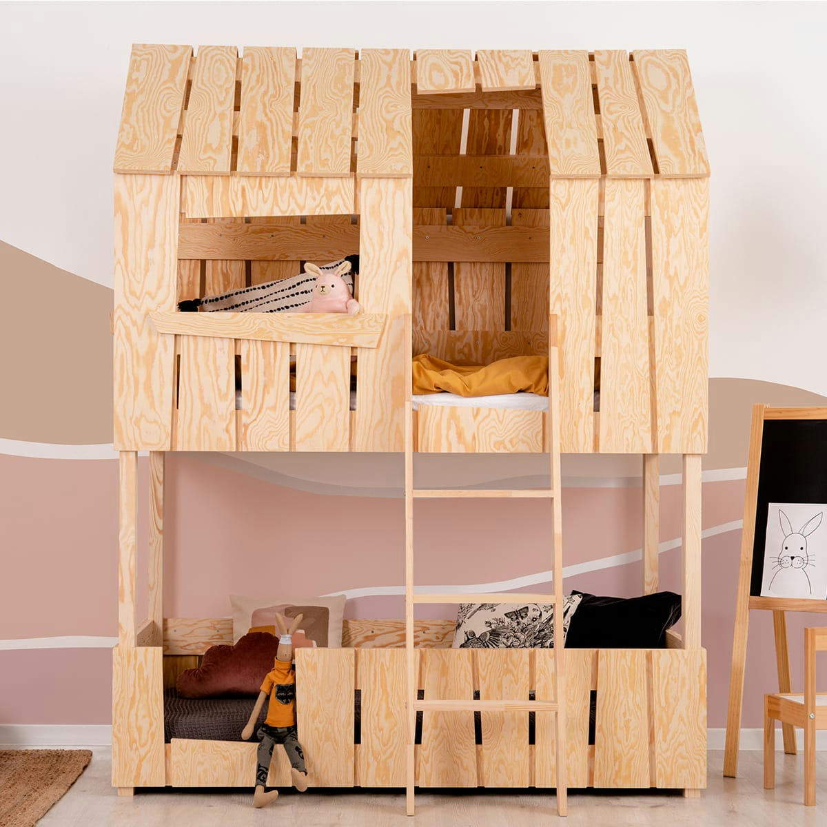 GRÉGOIRE - Lit cabane superposé 90x200 sommier inclus naturel