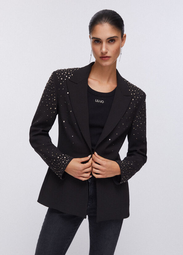 Blazer slim fit con ricami gioiello