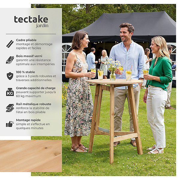 Mange debout Table haute en Bois rond Pliable 79x110 cm