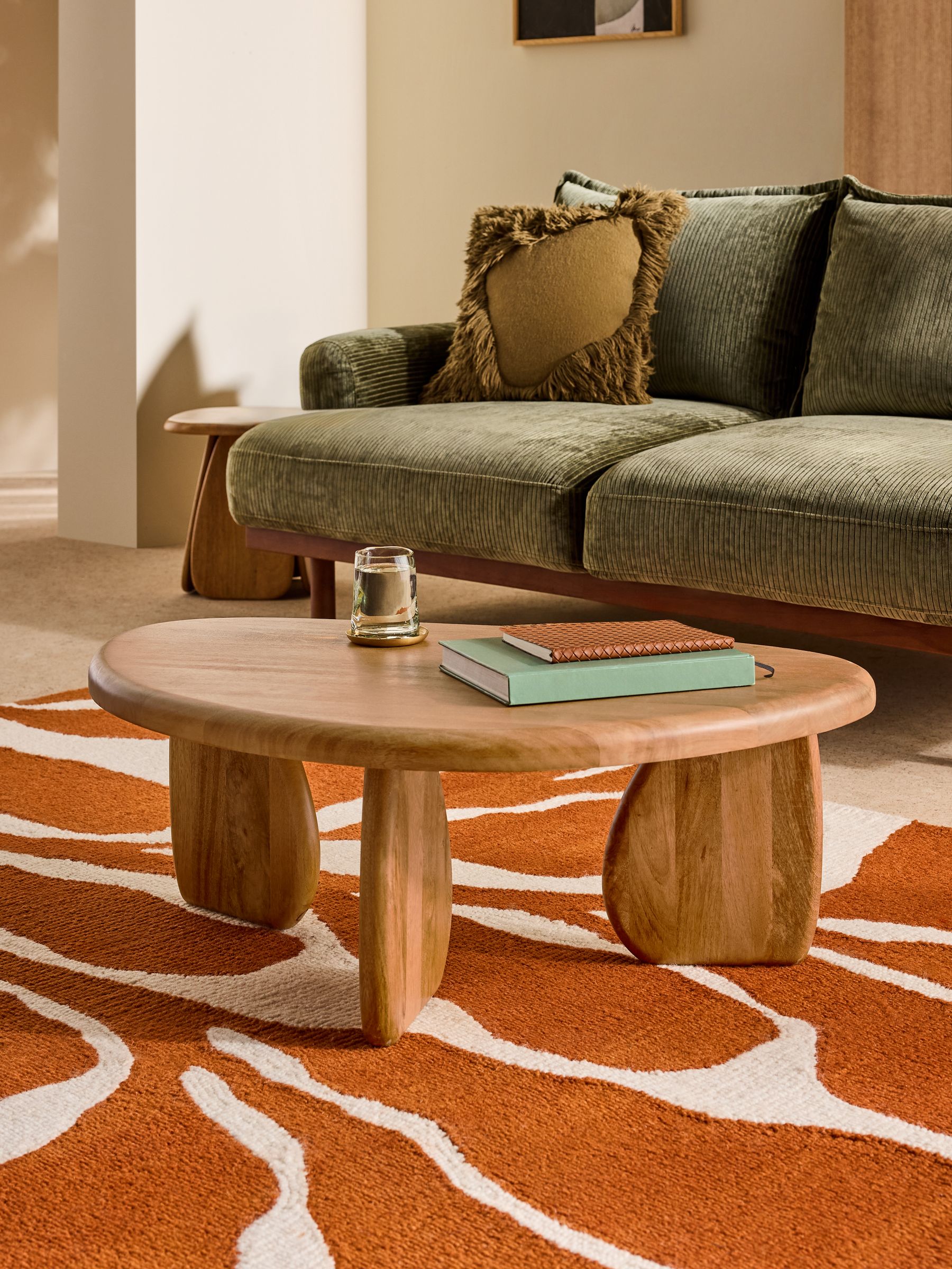 Dory Shaped Coffee Table in Mid Tone Mango Wood