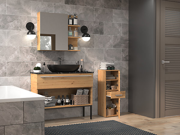 NINA - Meuble salle de bain 2 portes   1 tiroir - 30x30x85cm - Colonne basse rangement SDB
