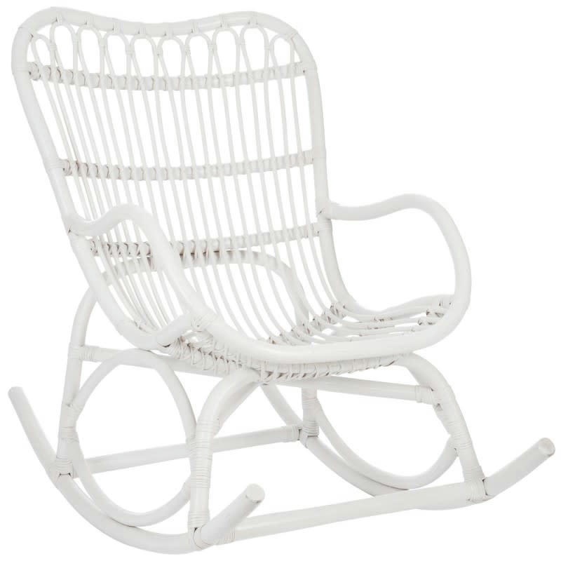 ROTIN - Fauteuil à bascule rotin blanc mat 110x91cm