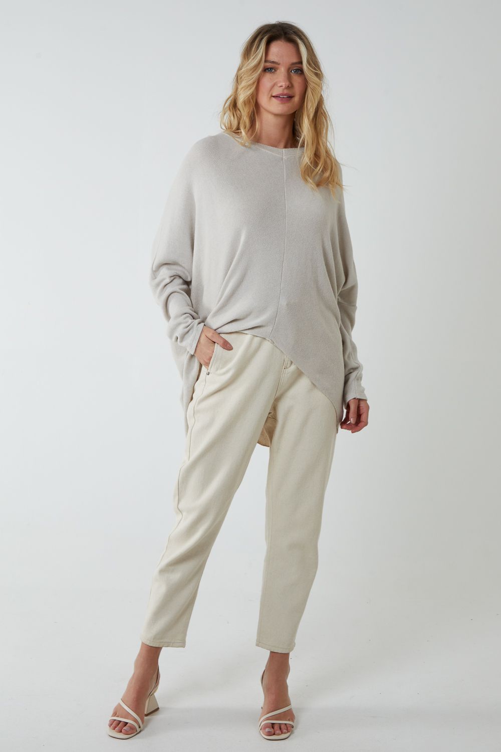 Blue Vanilla V Neck Front Cut And Sew Soft Knit Jumper
