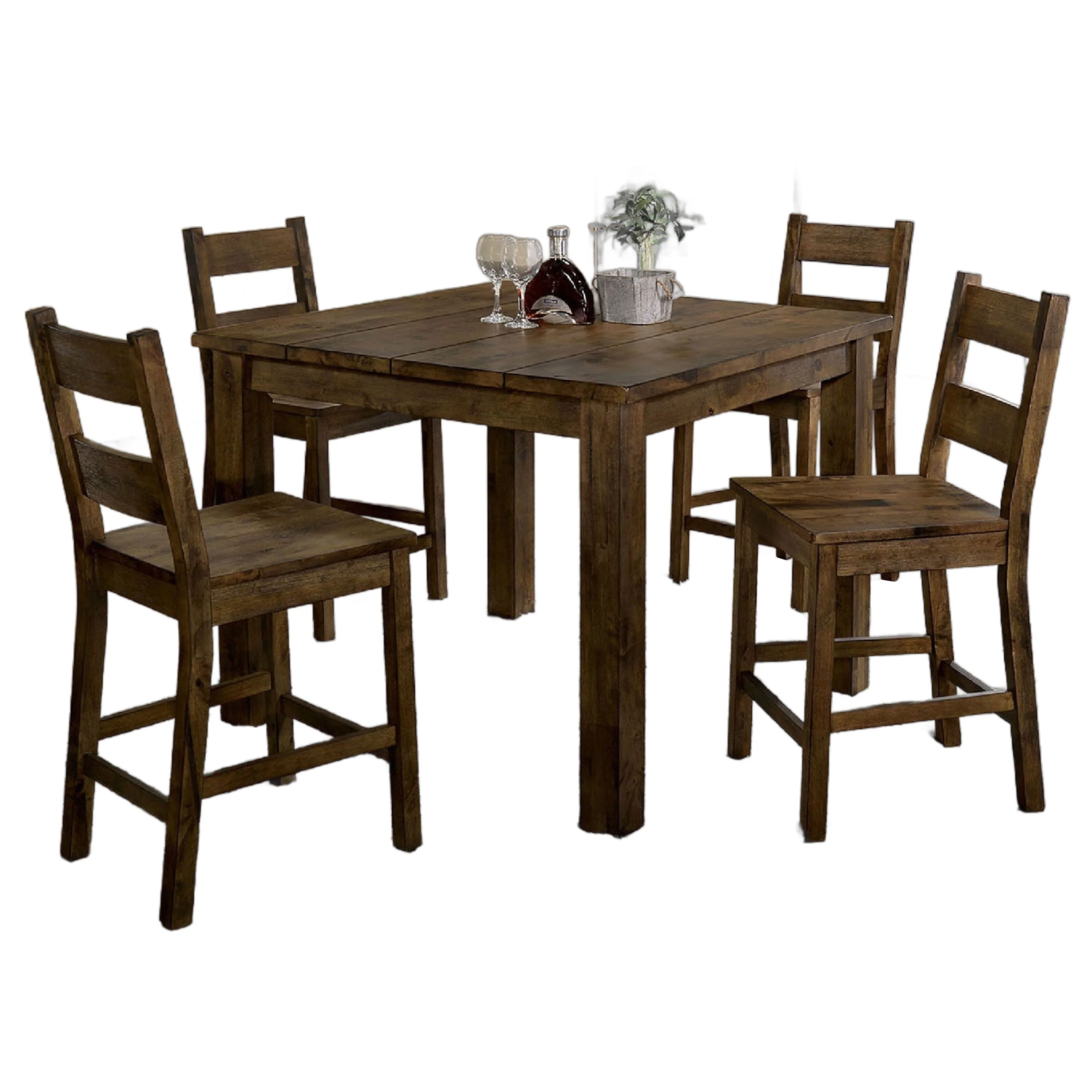 Kris 5pc Counter Height Table Set, 4 Chairs, Rustic Oak Brown Wood