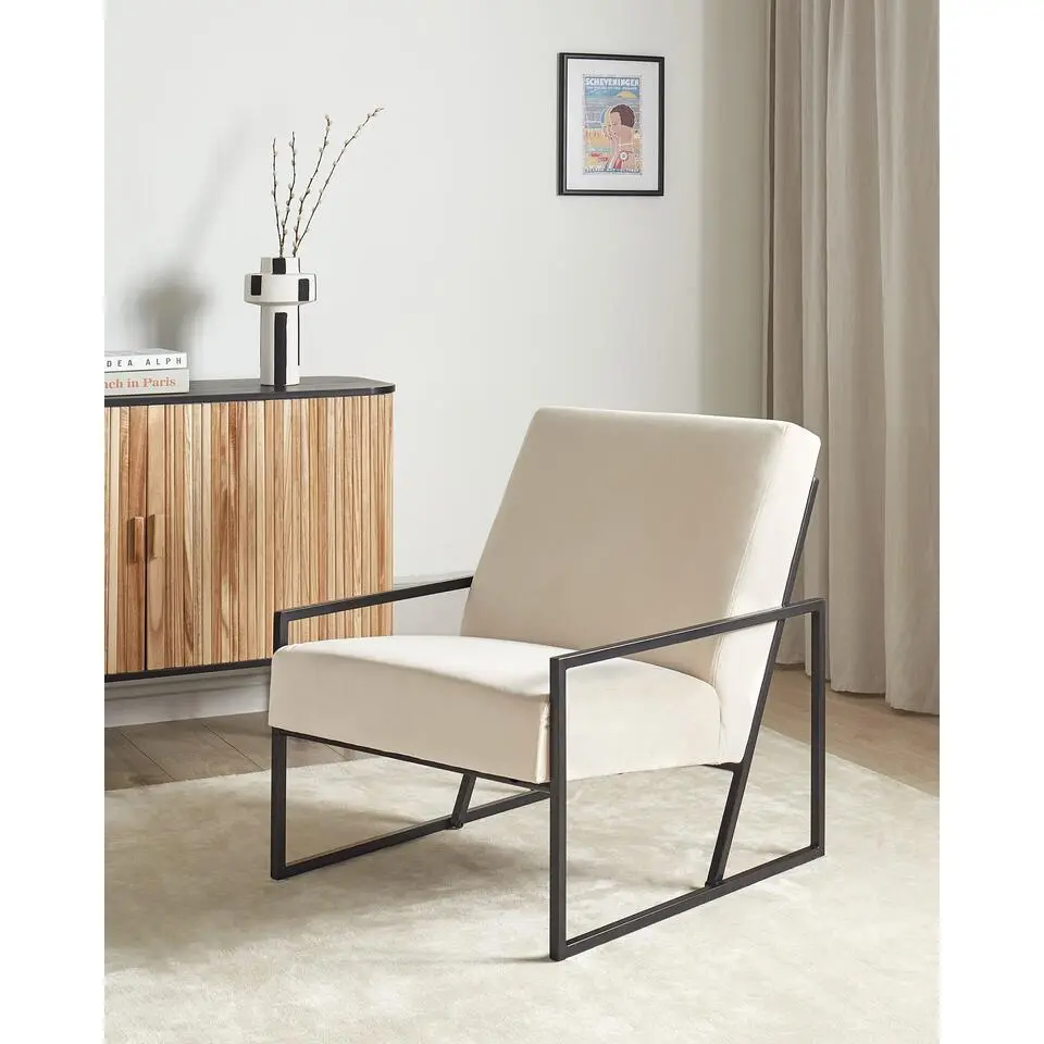 DELARY - Fauteuil - Lichtbeige - Fluweel