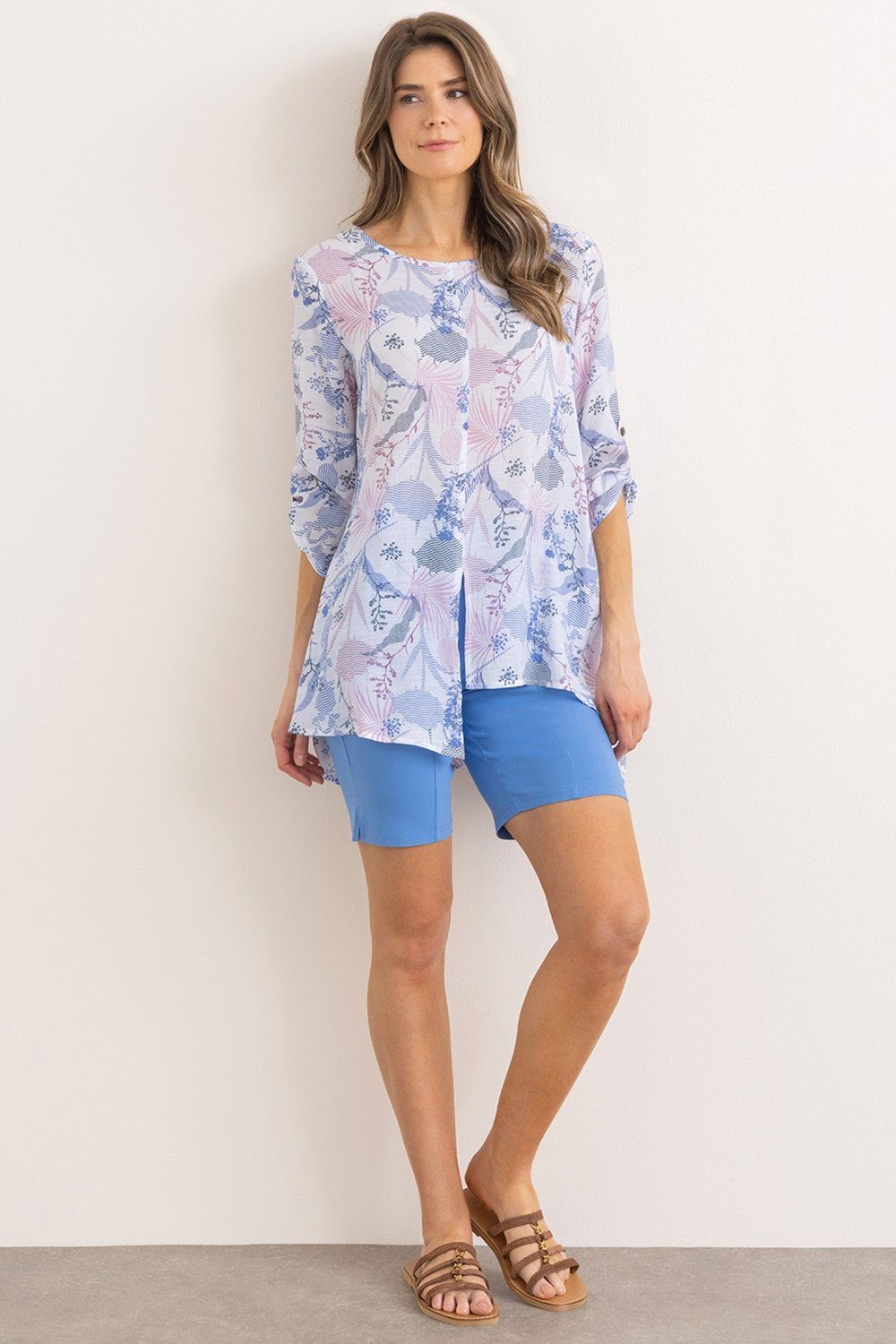 Klass. Botanical Printed Dip Hem Tunic Top