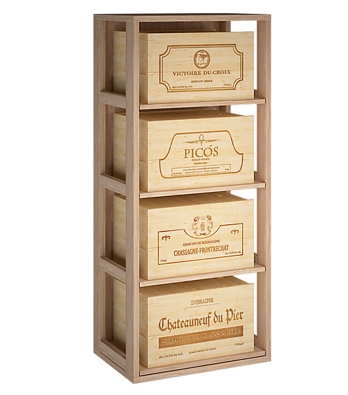 Meuble Range Bouteille de vin Série Godello en Chêne massif 4 caisses de bois