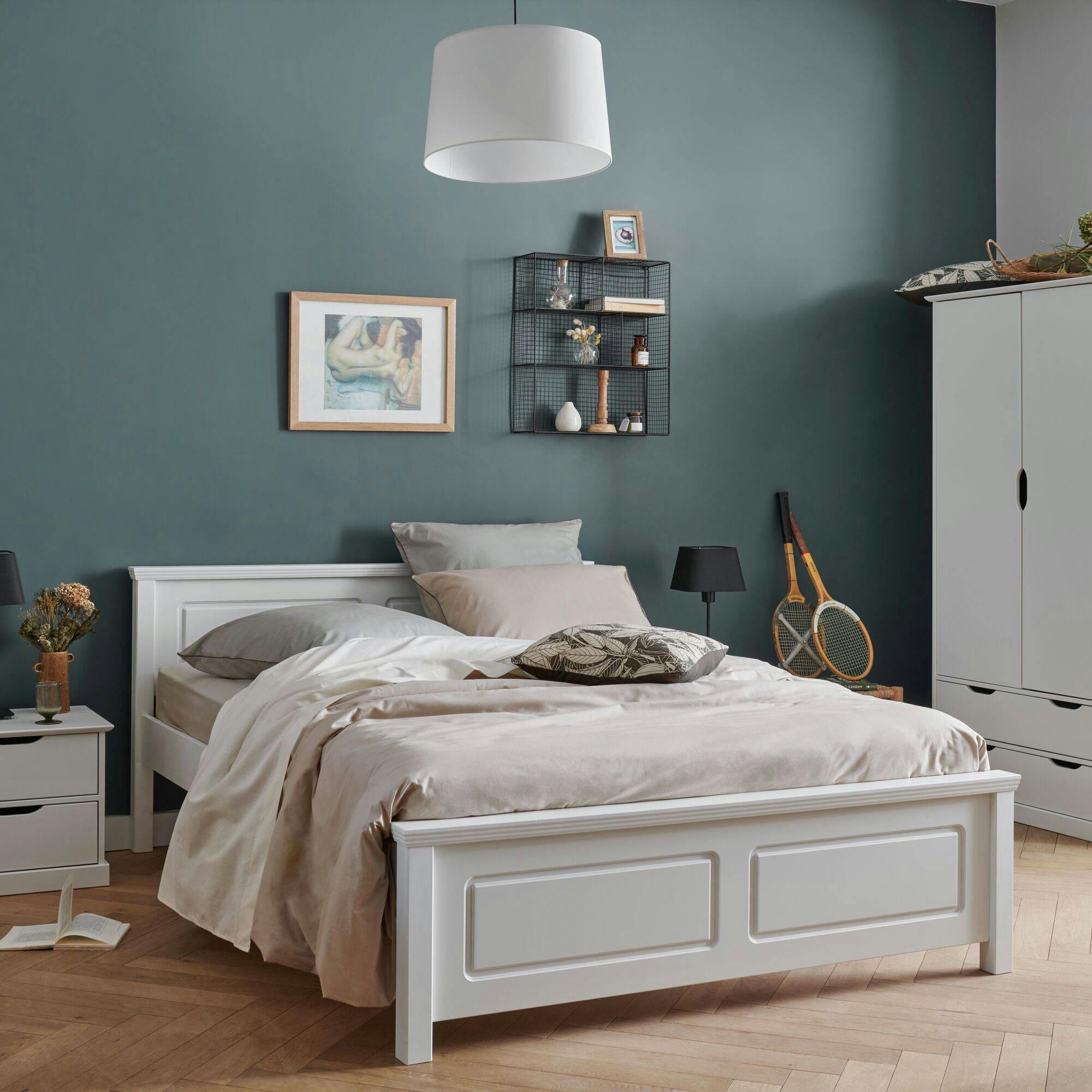 THEA - Lit en bois massif blanc 140 x 190 cm
