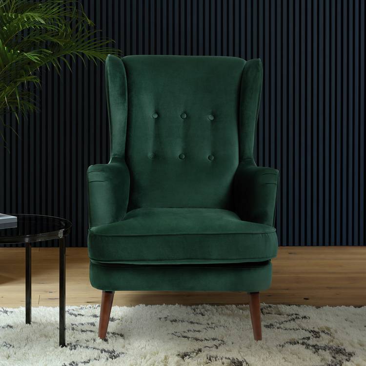 Habitat Callie Velvet Wingback Chair - Forest Green