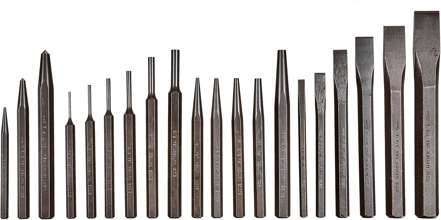 Mayhew Tools 61020 Pro Punch and Chisel Set, 20-Piece , Black