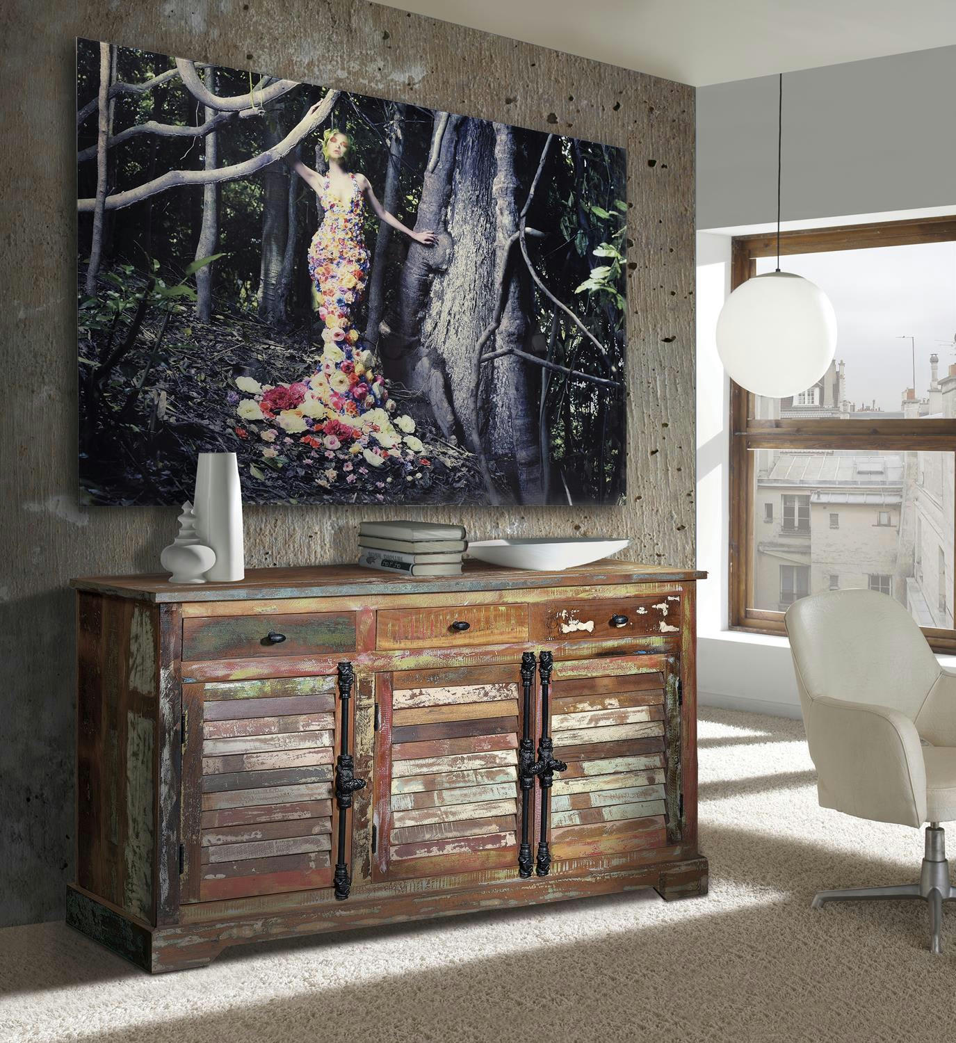 - Buffet en bois recyclé multicolore