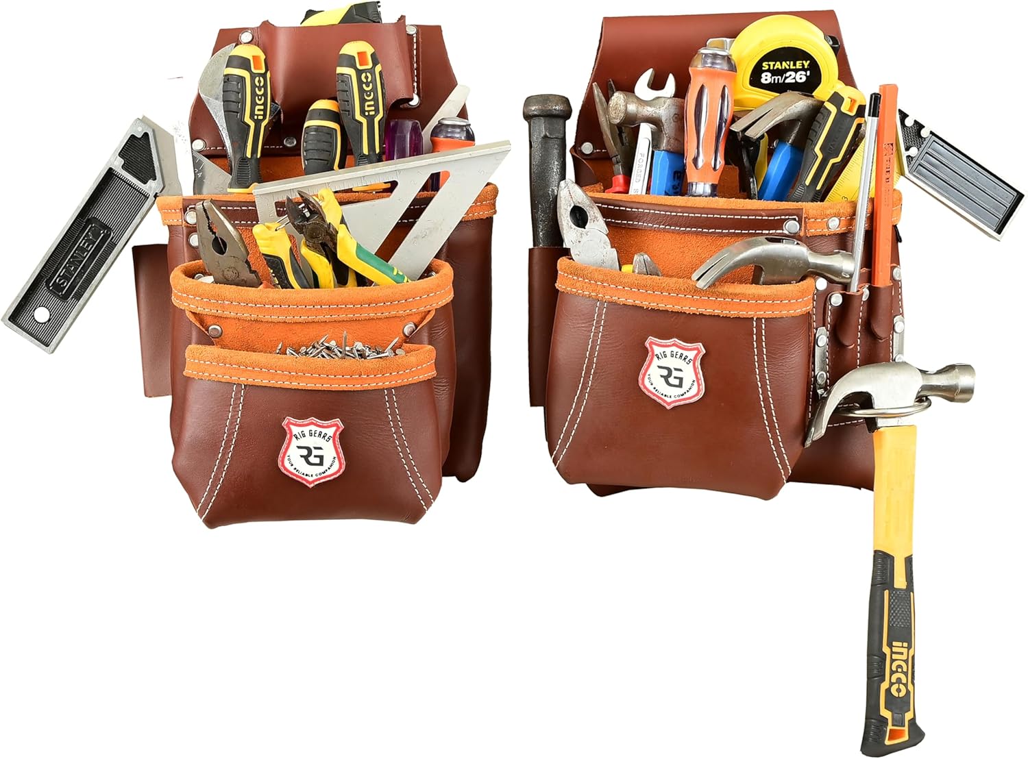 Heavy Duty 17 Pocket Carpenter Leather Tool Belt Set | Combo Multipurpose Framing Tool Belt Work Organizer Bags | Tool Belts For Men Construction Tools Rigs (Maroon, Standard)