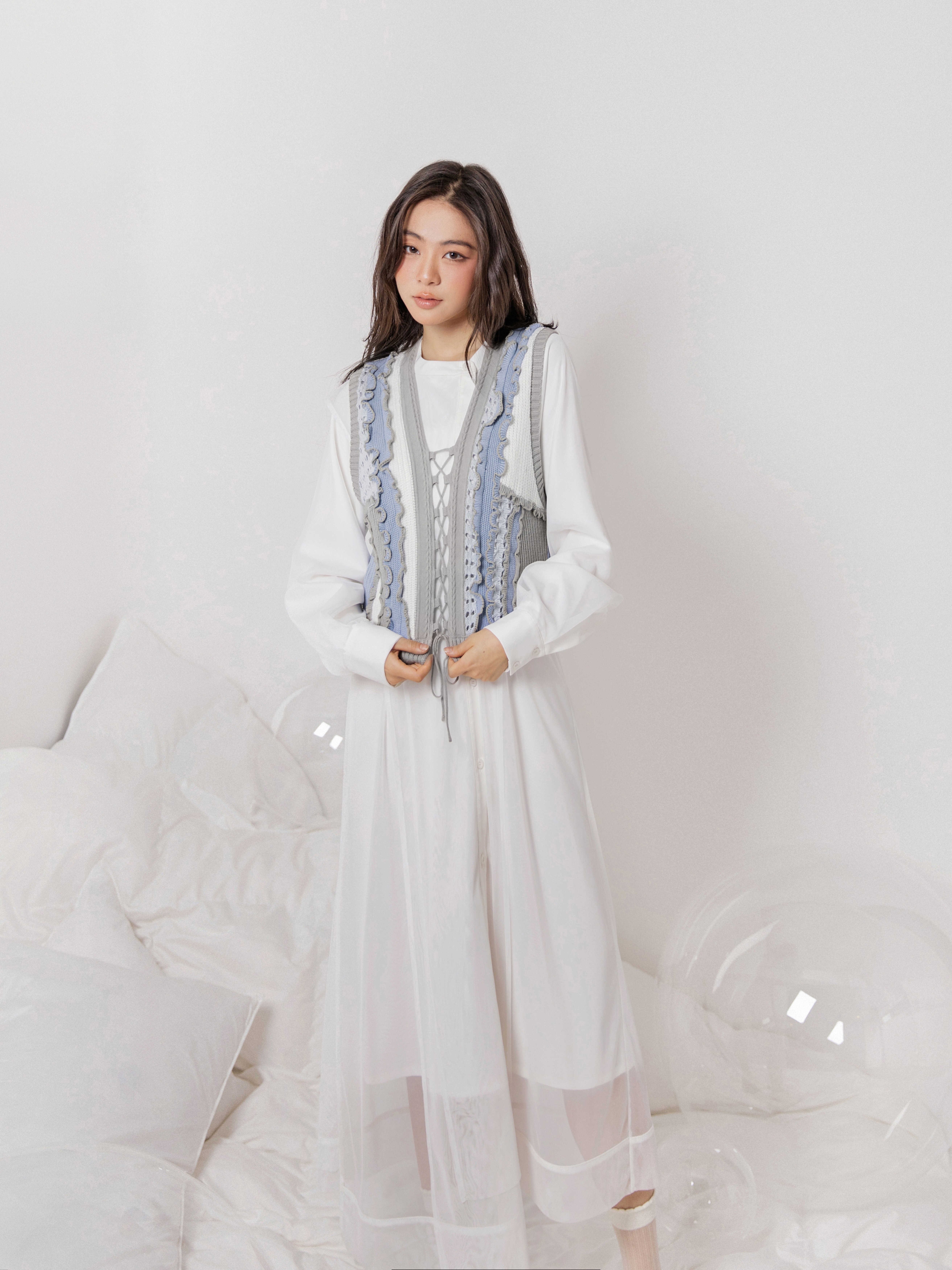 Lace-up Knitted Vest - 26SDJ062UL