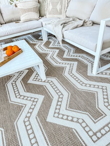 Lora Brown and Ivory Tribal Flatweave Indoor Outdoor Rug