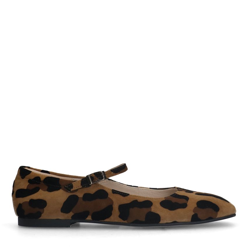 Manfield Leopard suède Mary Jane ballerina's