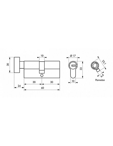Cylindre de serrure à bouton 5G, 30Bx30mm, nickel, anti-arrachement, 5 clés - SP