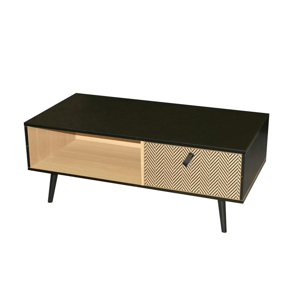 SONORA - Table basse 1 tiroir et 1 niche 100x50x40 cm naturel et noir