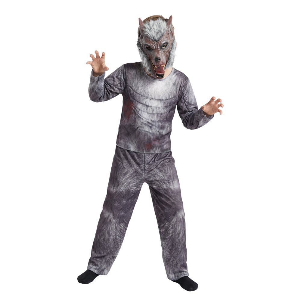 Déguisement Halloween enfant loup garou 3 pièces polyester gris 7/10ans
