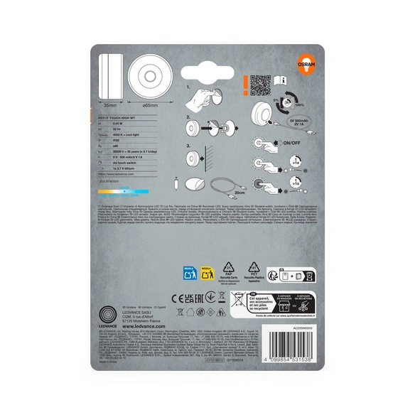 LED-Akkuleuchte, Ø 6,5 cm, kaltweiß
