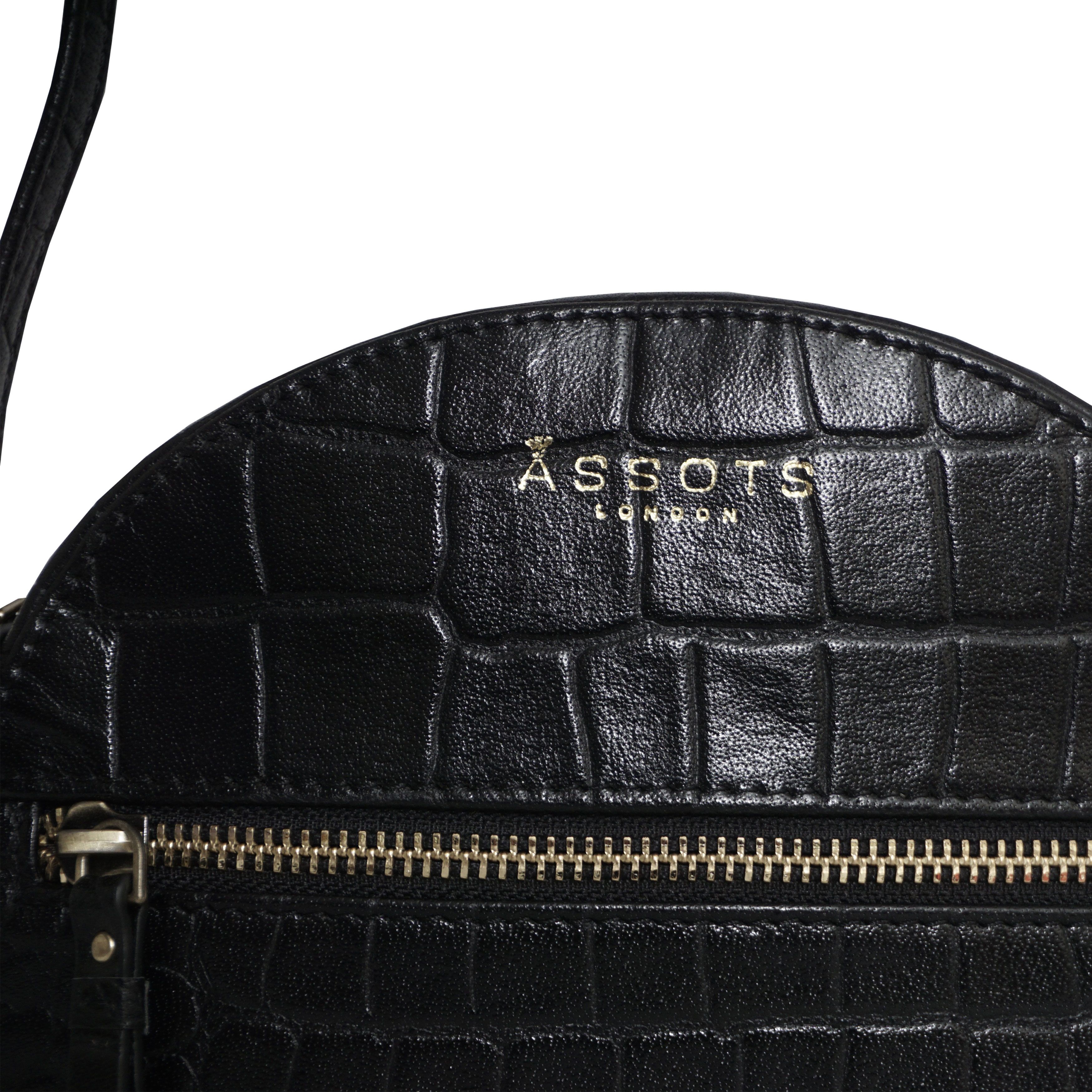 Assots London JANE' Embossed Croc Leather Round Designer Crossbody Bag