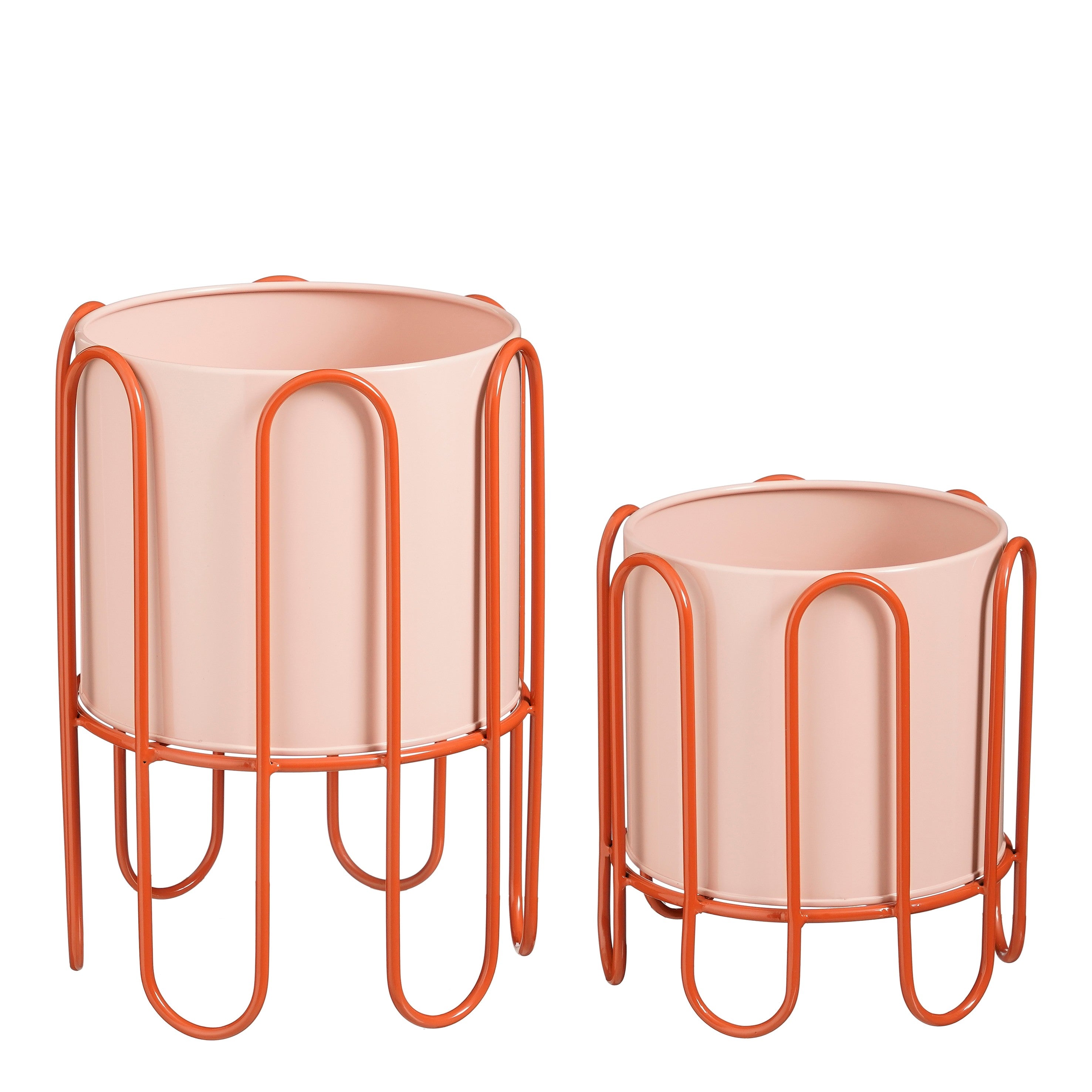 Mica Decorations Dione Bloempot op Standaard – Set van 2 – Plantenpot voor Bloemen en Kamerplanten – Bloempotten voor Binnen – IJzer – Roze