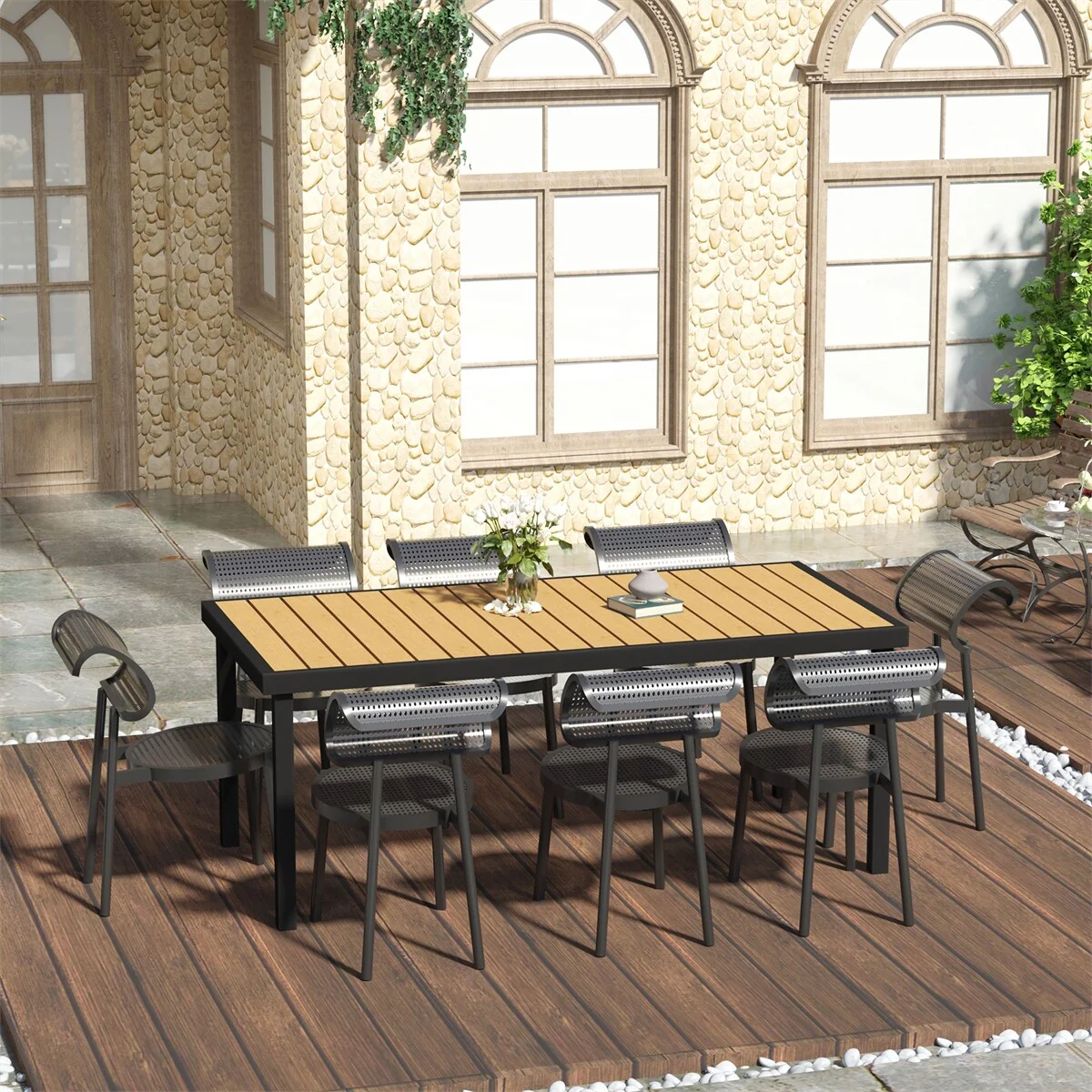 Outsunny Outdoor Dining Table for 8 People,Rectangular Garden Table