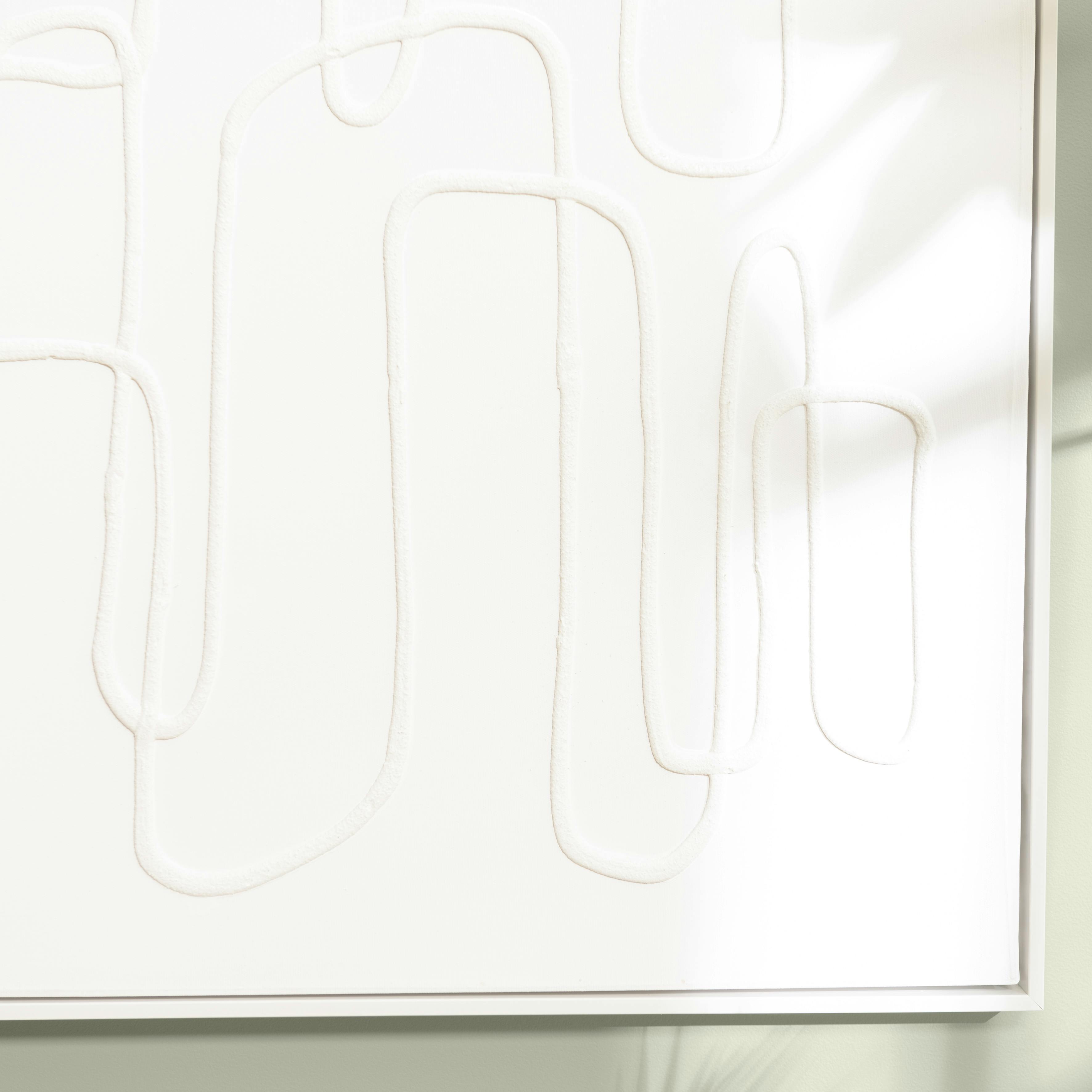 Tableau blanc lignes abstraites peinture au sable 83 x 123 cm