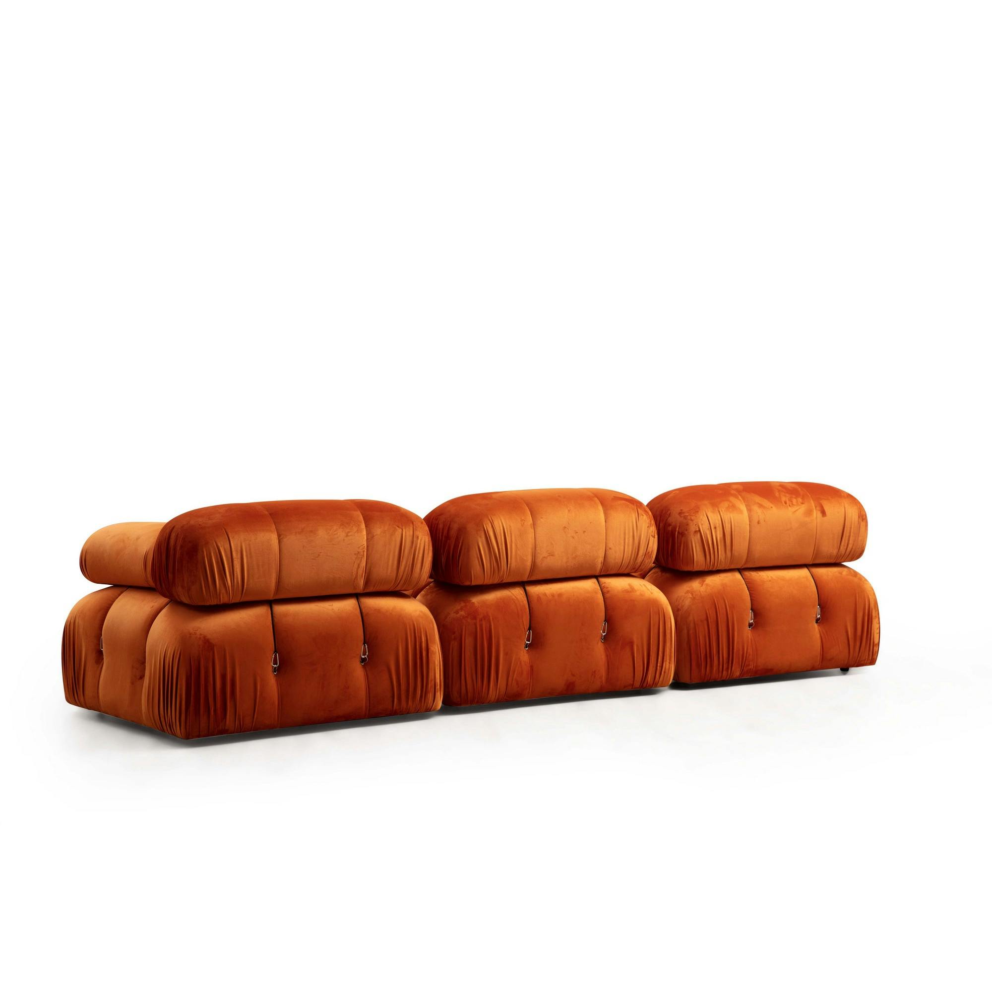 Canapé d'angle modulable orange - tissu velours RONDA
