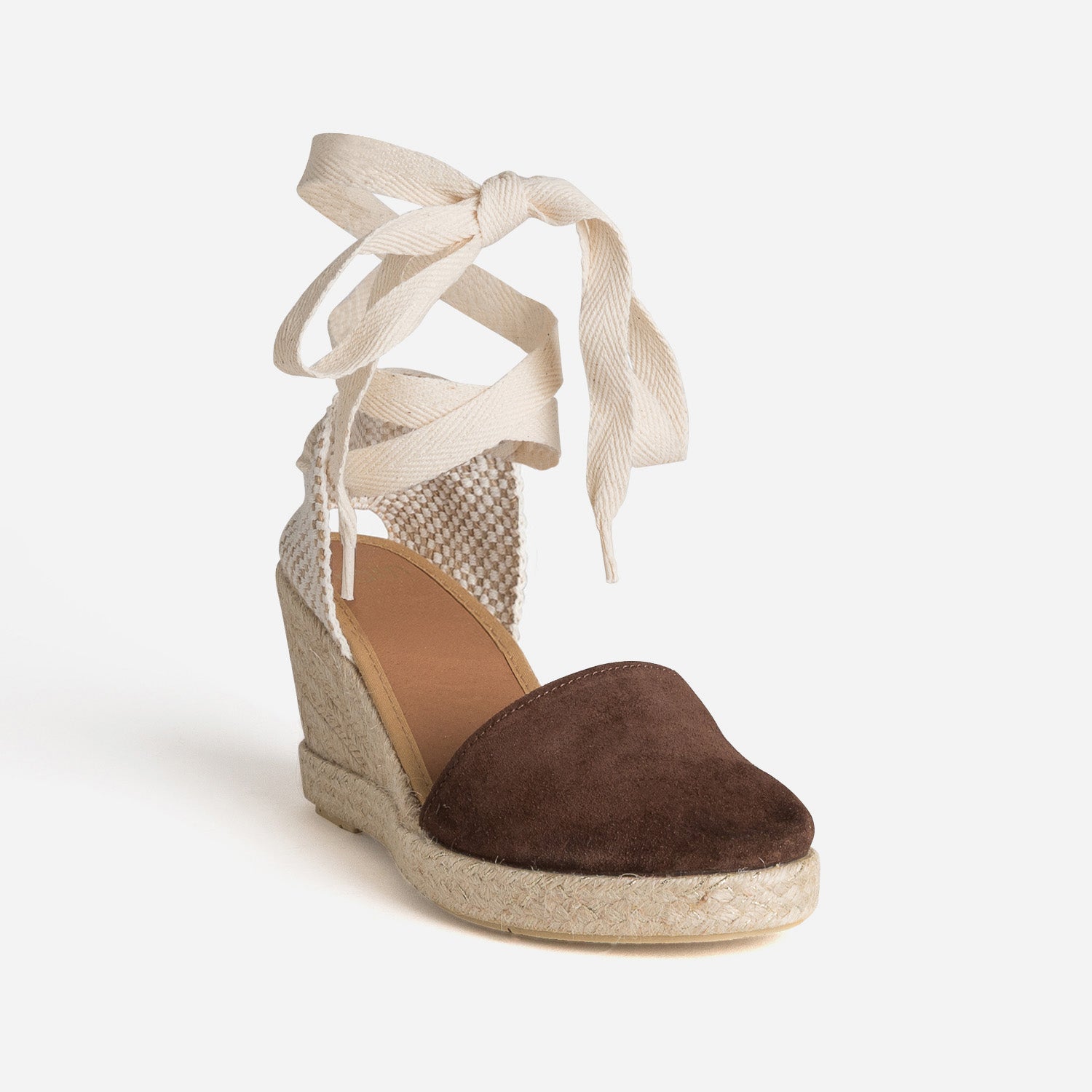 Espadrille compensée marron cuir velours